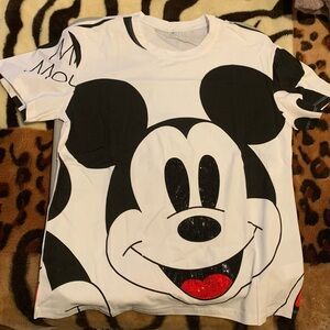 Women's Mickey Mouse Tee - Black & White with rhinestones
